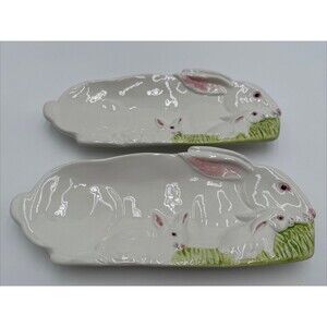 2 ZANOLLI HAND PAINTED IN ITALY RABBIT SHAPED SPOON REST / HOLDER / CANDY DISH